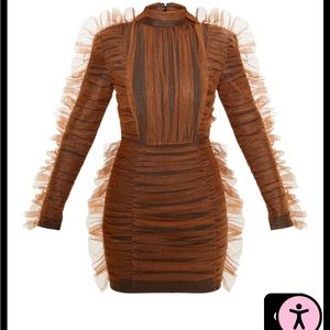 Brown Bandage Chiffon Frill Bodycon Dress
